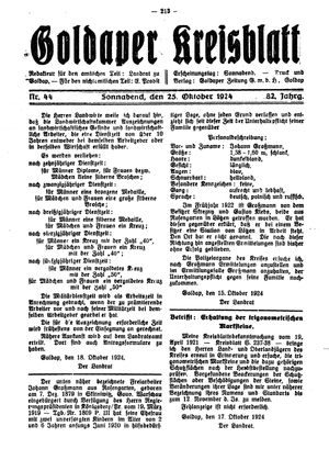 Goldaper Kreisblatt vom 25.10.1924