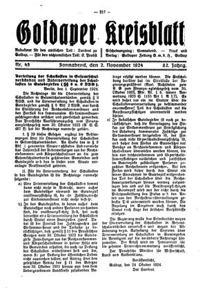 Goldaper Kreisblatt on Nov 2, 1924