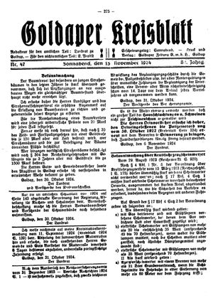 Goldaper Kreisblatt vom 15.11.1924