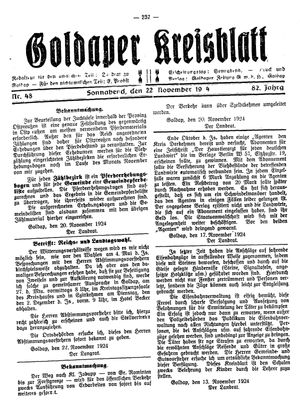 Goldaper Kreisblatt vom 22.11.1924