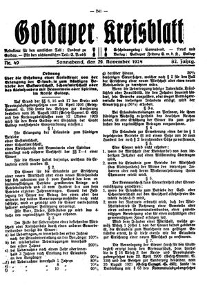 Goldaper Kreisblatt vom 29.11.1924
