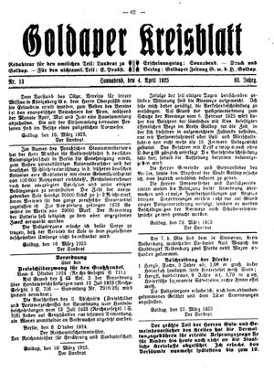 Goldaper Kreisblatt vom 04.04.1925