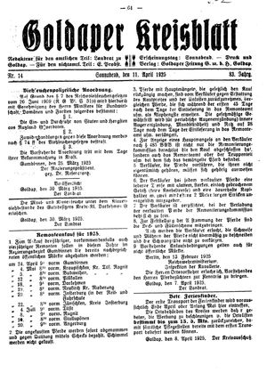 Goldaper Kreisblatt vom 11.04.1925