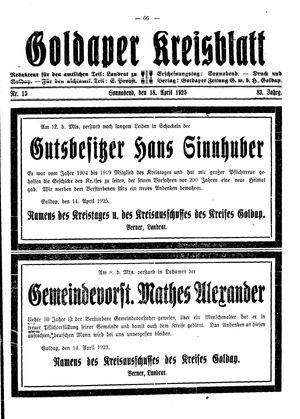 Goldaper Kreisblatt on Apr 18, 1925