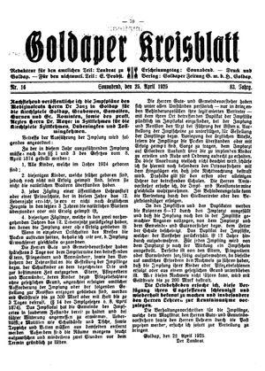 Goldaper Kreisblatt vom 25.04.1925