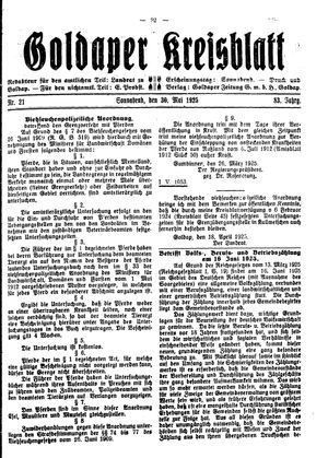 Goldaper Kreisblatt vom 30.05.1925