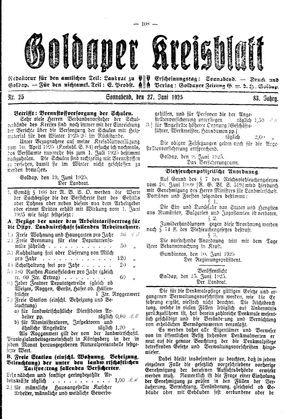 Goldaper Kreisblatt vom 27.06.1925