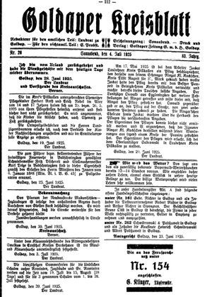 Goldaper Kreisblatt vom 04.07.1925