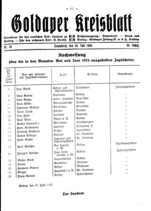 Goldaper Kreisblatt vom 18.07.1925