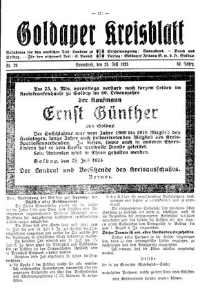 Goldaper Kreisblatt vom 25.07.1925