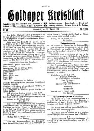 Goldaper Kreisblatt vom 22.08.1925