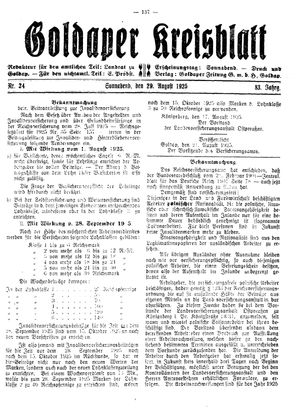 Goldaper Kreisblatt vom 29.08.1925