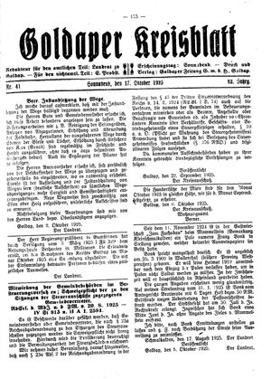 Goldaper Kreisblatt vom 17.10.1925
