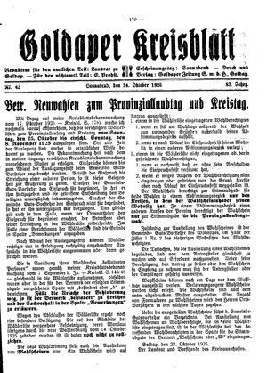 Goldaper Kreisblatt vom 24.10.1925