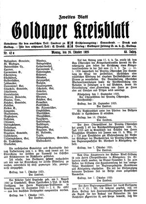 Goldaper Kreisblatt vom 26.10.1925
