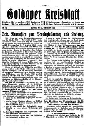 Goldaper Kreisblatt vom 02.11.1925