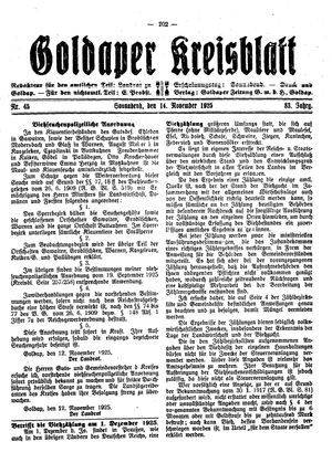 Goldaper Kreisblatt vom 14.11.1925