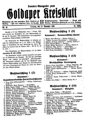 Goldaper Kreisblatt vom 17.11.1925