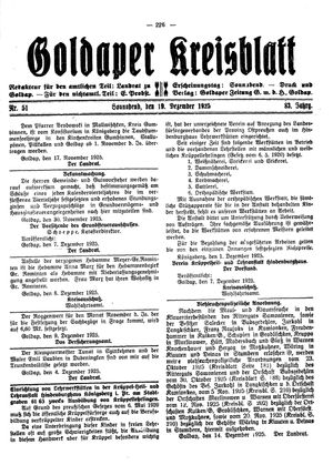 Goldaper Kreisblatt vom 19.12.1925