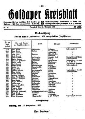 Goldaper Kreisblatt vom 26.12.1925