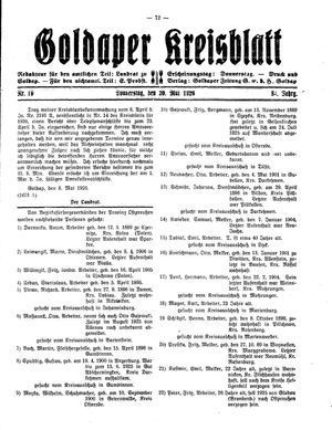 Goldaper Kreisblatt vom 20.05.1926