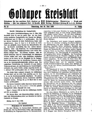 Goldaper Kreisblatt vom 10.06.1926
