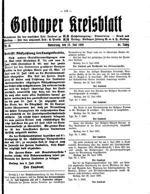 Goldaper Kreisblatt on Jul 15, 1926