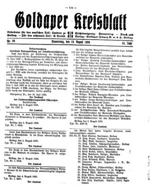 Goldaper Kreisblatt vom 12.08.1926