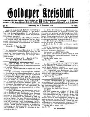 Goldaper Kreisblatt vom 02.09.1926