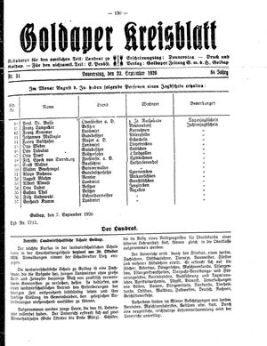 Goldaper Kreisblatt vom 23.09.1926