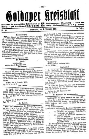 Goldaper Kreisblatt vom 09.12.1926