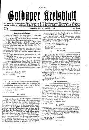 Goldaper Kreisblatt vom 16.12.1926