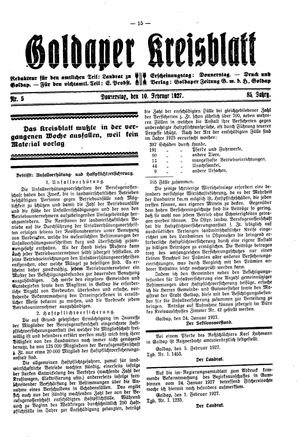 Goldaper Kreisblatt vom 10.02.1927