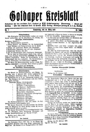 Goldaper Kreisblatt vom 10.03.1927