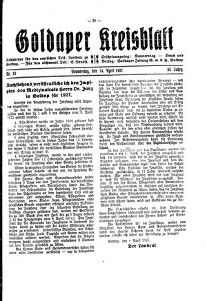 Goldaper Kreisblatt vom 14.04.1927