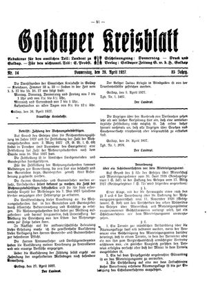 Goldaper Kreisblatt vom 28.04.1927