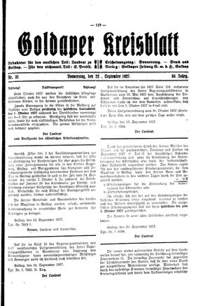 Goldaper Kreisblatt vom 22.09.1927