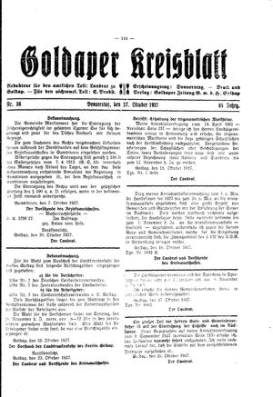 Goldaper Kreisblatt vom 27.10.1927