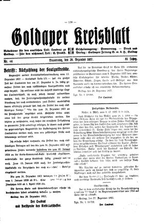 Goldaper Kreisblatt vom 29.12.1927
