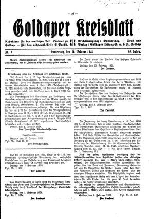 Goldaper Kreisblatt on Feb 16, 1928