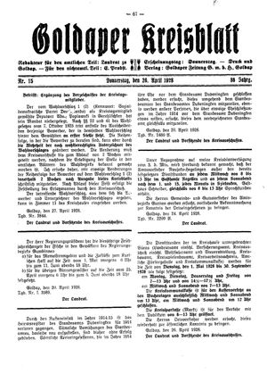Goldaper Kreisblatt on Apr 26, 1928