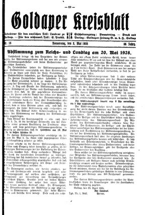 Goldaper Kreisblatt vom 03.05.1928