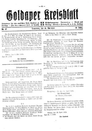 Goldaper Kreisblatt vom 10.05.1928