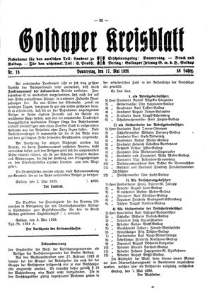 Goldaper Kreisblatt vom 17.05.1928