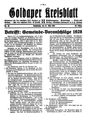 Goldaper Kreisblatt vom 31.05.1928