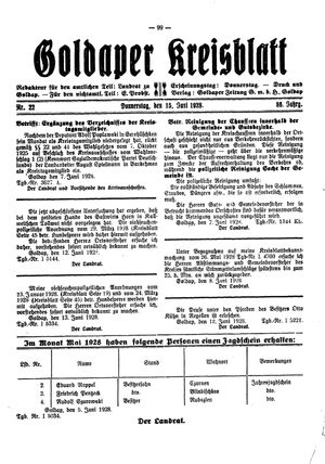 Goldaper Kreisblatt vom 14.06.1928