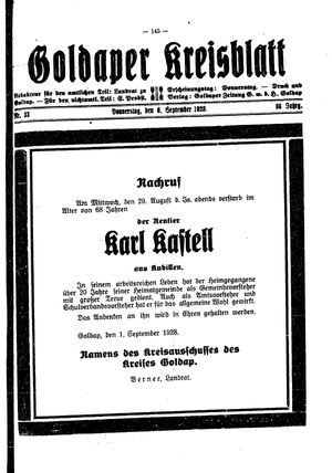 Goldaper Kreisblatt vom 06.09.1928