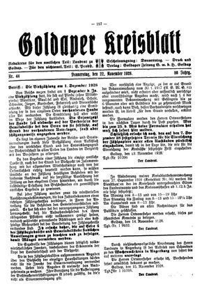 Goldaper Kreisblatt vom 22.11.1928