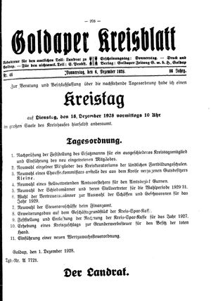 Goldaper Kreisblatt vom 06.12.1928