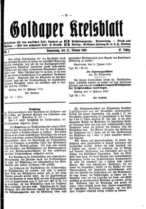 Goldaper Kreisblatt on Feb 21, 1929